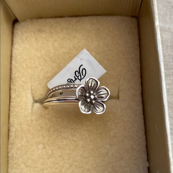 Brighton Silver Artful Floral Ring & stackable band Vintage Design size 7 - Picture 1 of 5